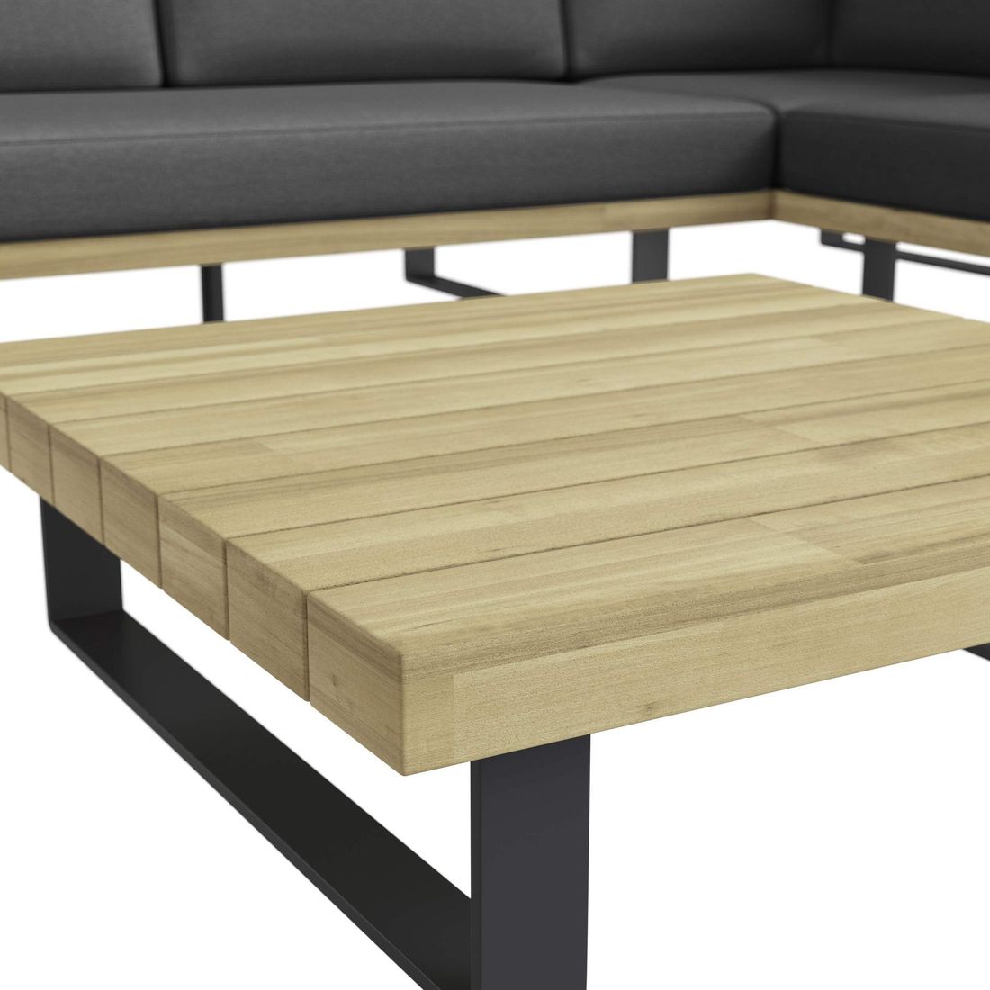 Hjørnesofa ute Barbados med loungebord aluminium/akasie sett fra siden