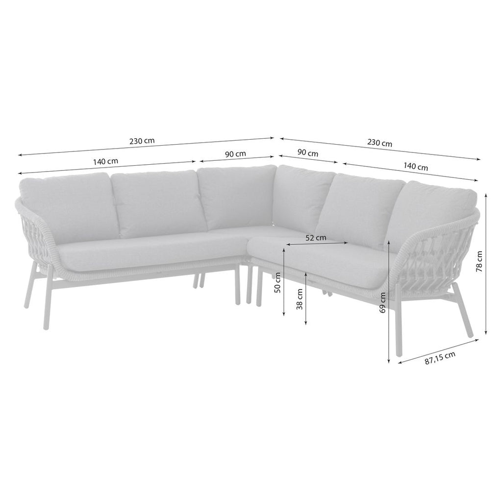 Detalj av flettet Rope materiale på Hjørnesofa ute Bari aluminium/tau/olefin