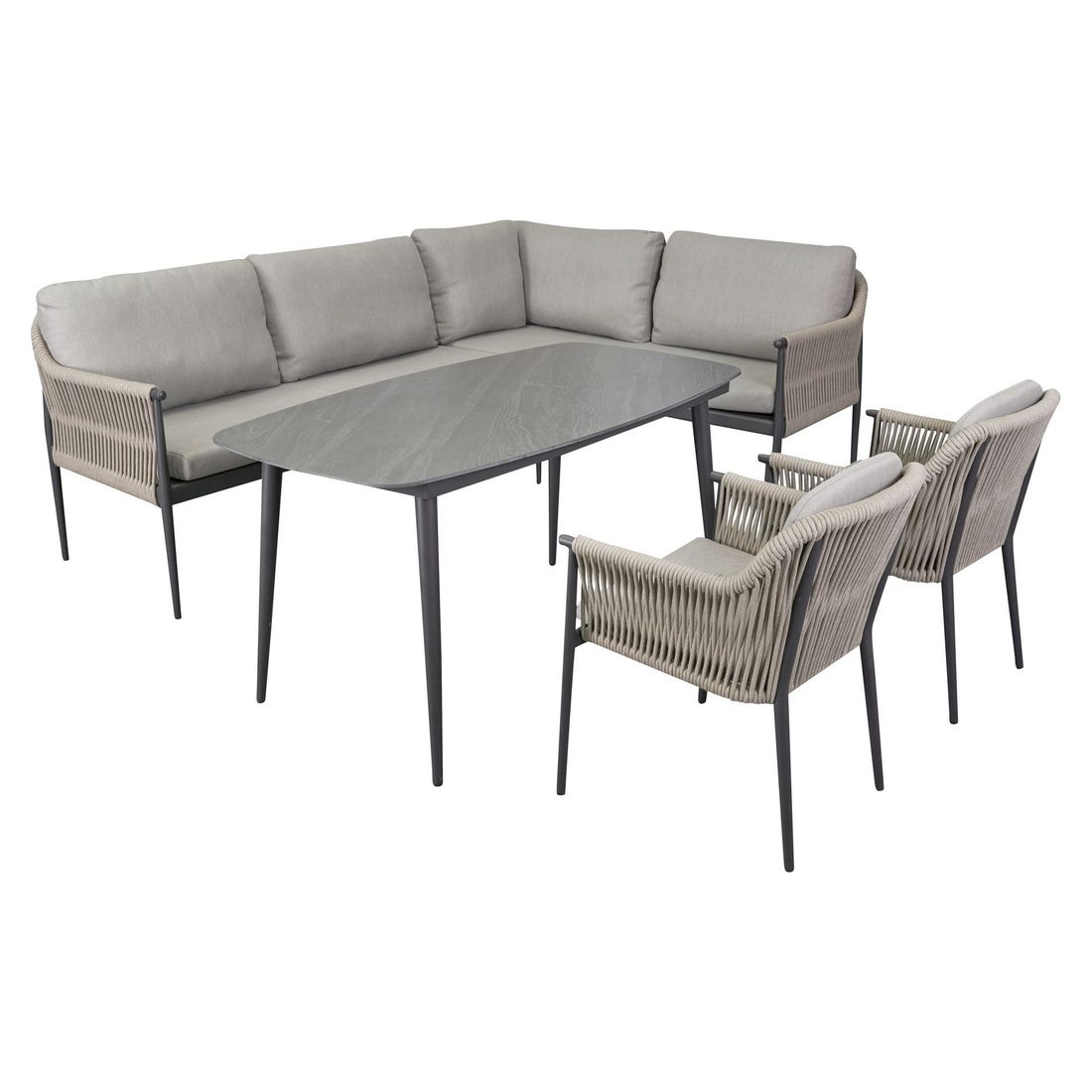 Hjørnesofa ute Bari aluminium tau olefin 254x183 cm nærbilde stoff