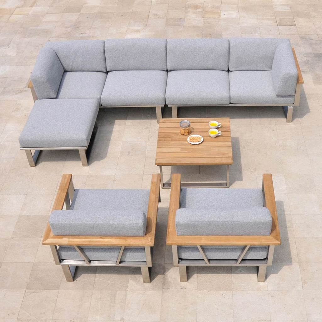 Hjørnesofa ute Belvedere med loungebord rustfritt stål/olefin forfra