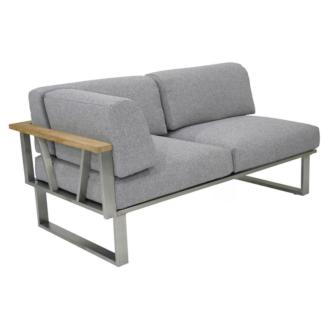 Detalj av stoff og materialer på Hjørnesofa ute Belvedere med loungebord rustfritt stål/olefin