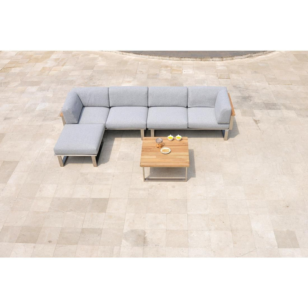 Hjørnesofa ute Belvedere med loungebord rustfritt stål/teak - Zebra forfra