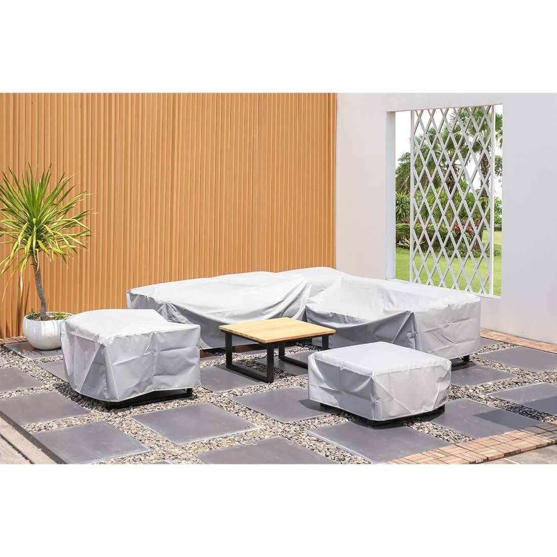 Hjørnesofa ute Belvedere med loungebord rustfritt stål 395x165 cm - Zebra