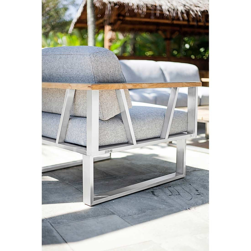 Detalj av stoff på Hjørnesofa ute Belvedere 239x239 cm rustfritt stål/teak