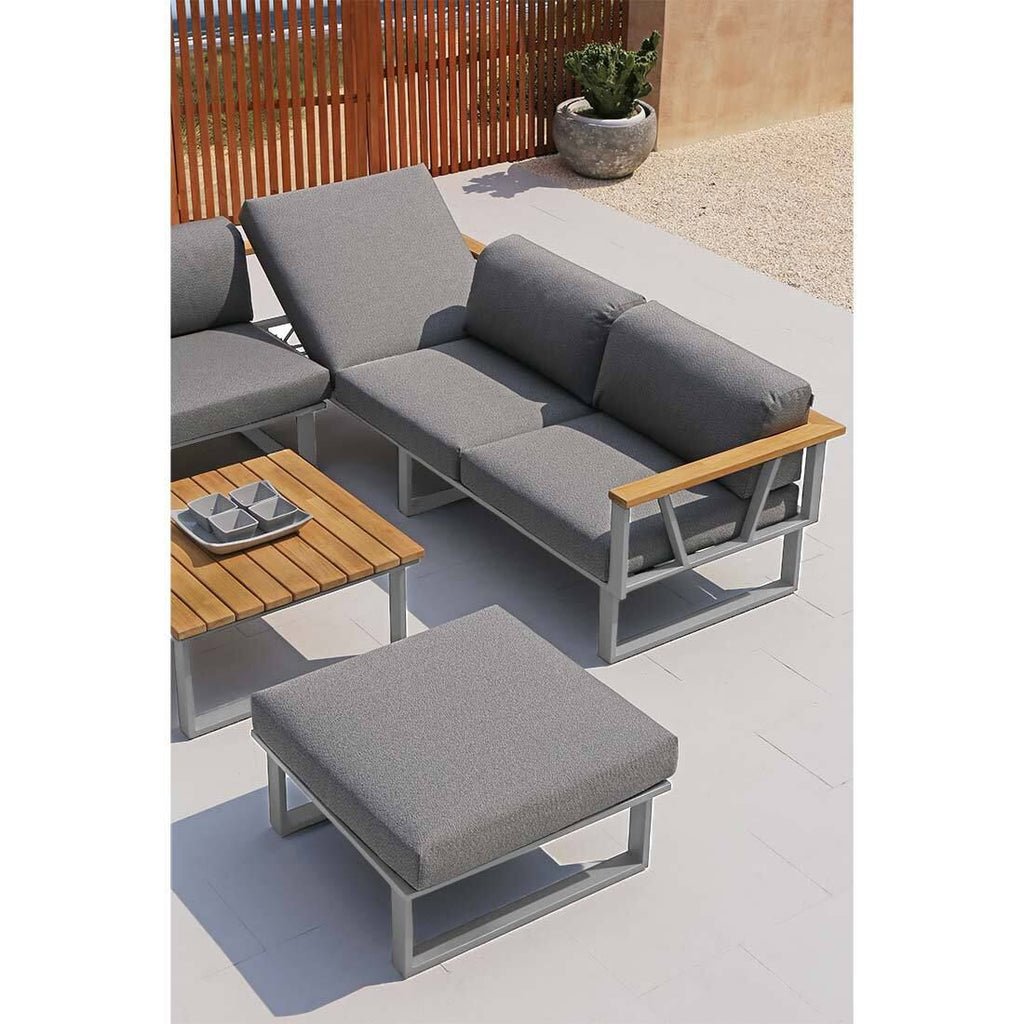 Montert Hjørnesofa ute Belvedere med loungebord rustfritt stål 395x165 cm i uterom