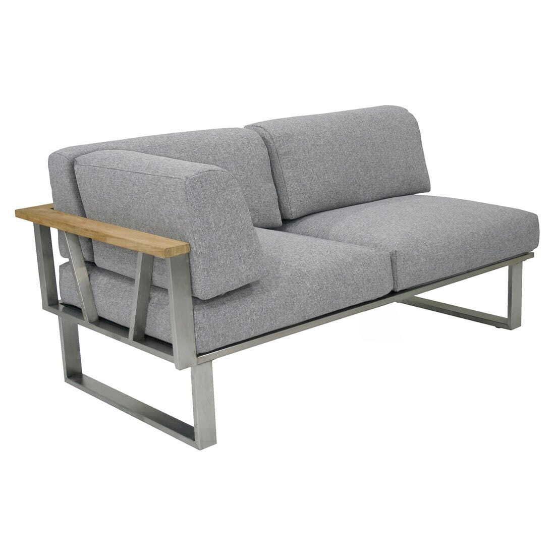 Detaljbilde av teak bordplate på Hjørnesofa ute Belvedere med loungebord rustfritt stål/teak - Zebra