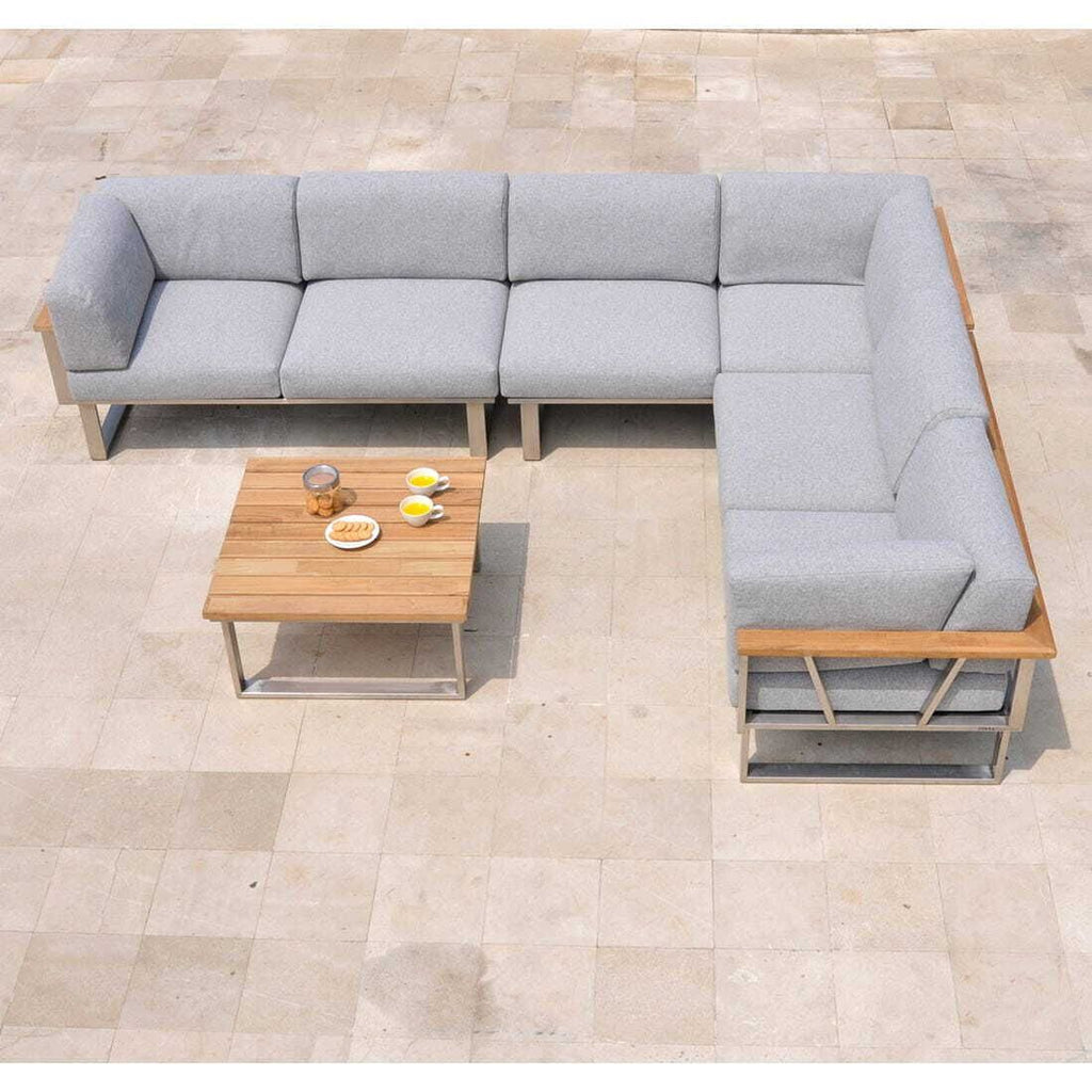 Hjørnesofa ute Belvedere med loungebord rustfritt stål olefin Zebra forfra