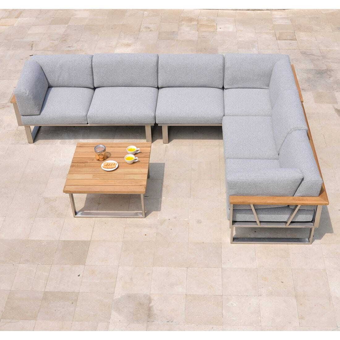 Hjørnesofa ute Belvedere med loungebord rustfritt stål olefin Zebra forfra
