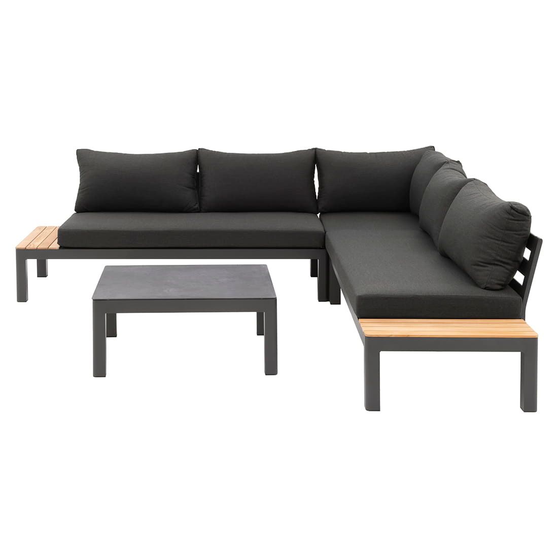 Hjørnesofa ute Ben med loungebord 270x270 cm aluminium - OUTLIV montert på terrasse