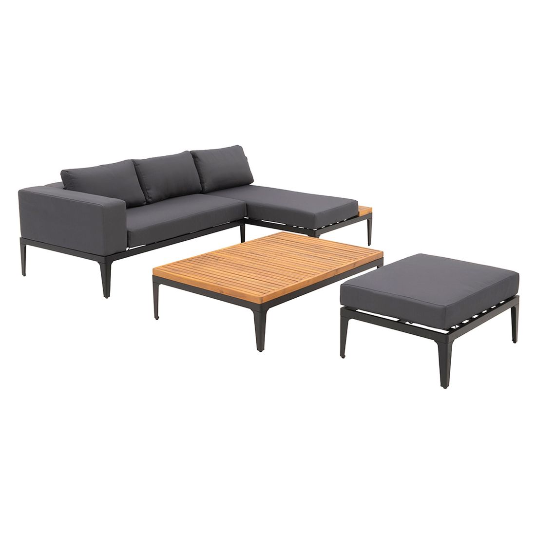 Hjørnesofa ute Bern med loungebord aluminium bakside