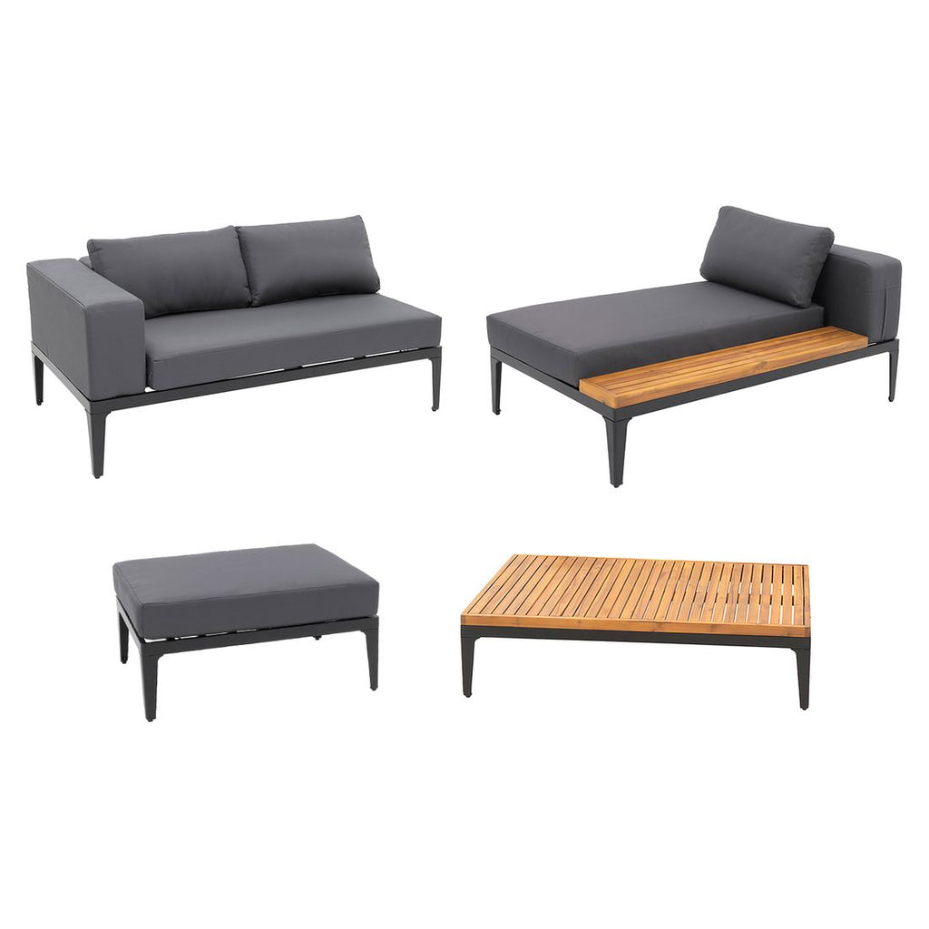 Detalj av akasietre på Hjørnesofa ute Bern med loungebord aluminium