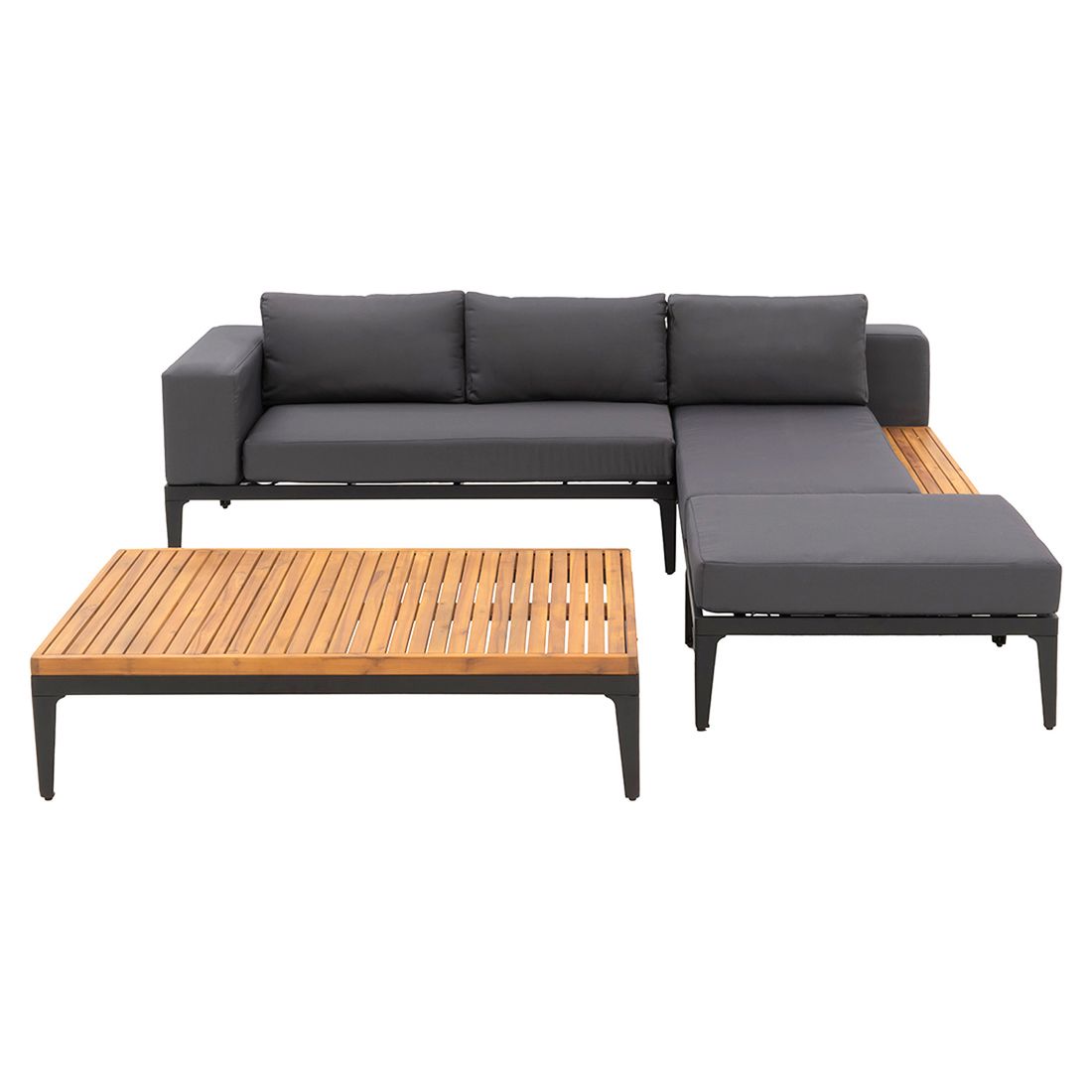 Montert Hjørnesofa ute Bern med loungebord aluminium på terrasse