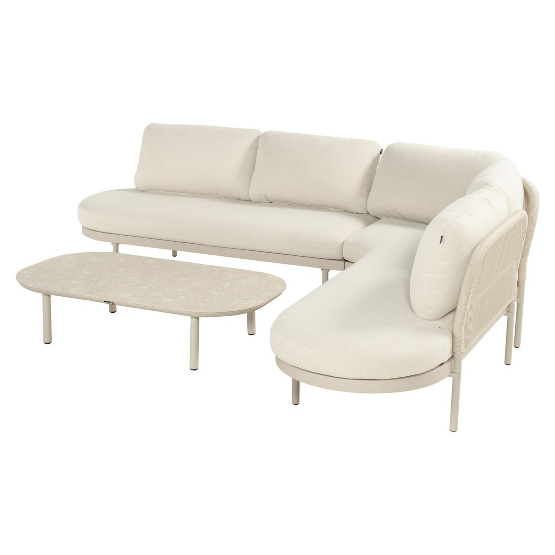 Hjørnesofa ute Bilboa med loungebord aluminium tau bakside