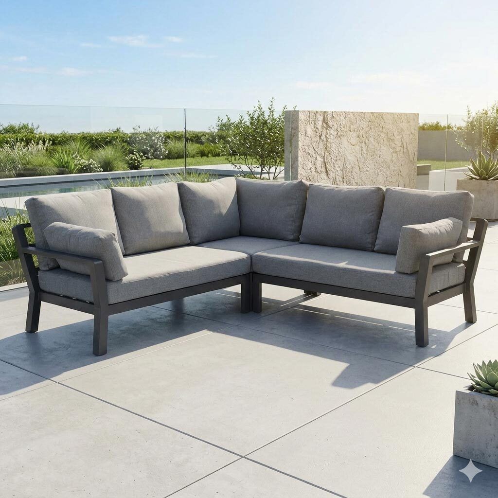 Hjørnesofa ute Bondino aluminium 225x225 cm antrasitt forfra