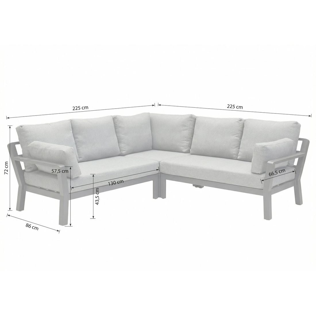 Detaljbilde av Hjørnesofa ute Bondino aluminium 225x225 cm antrasitt