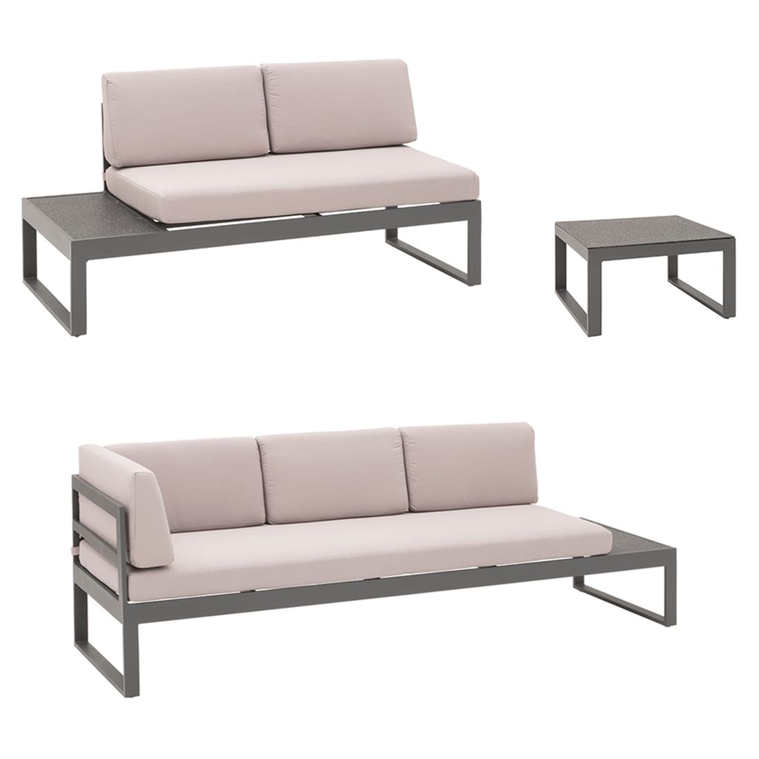 Detalj av aluminiumramme på Hjørnesofa ute Brescia med loungebord