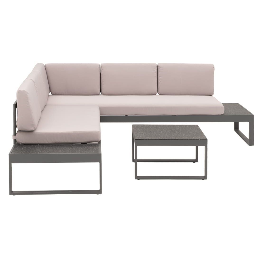 Montert Hjørnesofa ute Brescia med loungebord aluminium i uteområde