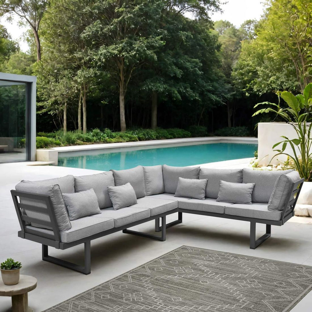 Hjørnesofa ute Broome aluminium 278x214 cm antrasitt forfra