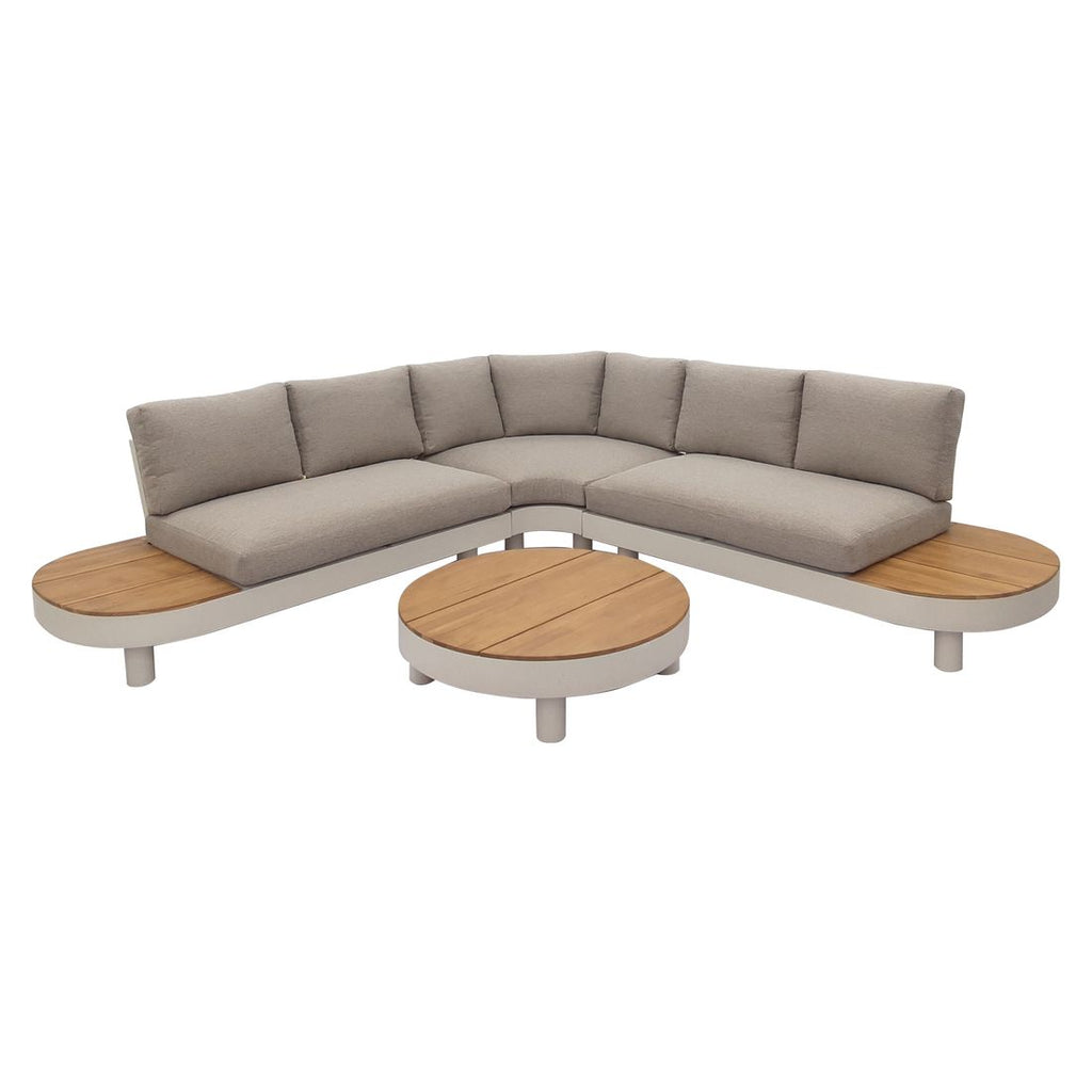 Hjørnesofa ute California med loungebord aluminium/teak sett bakfra