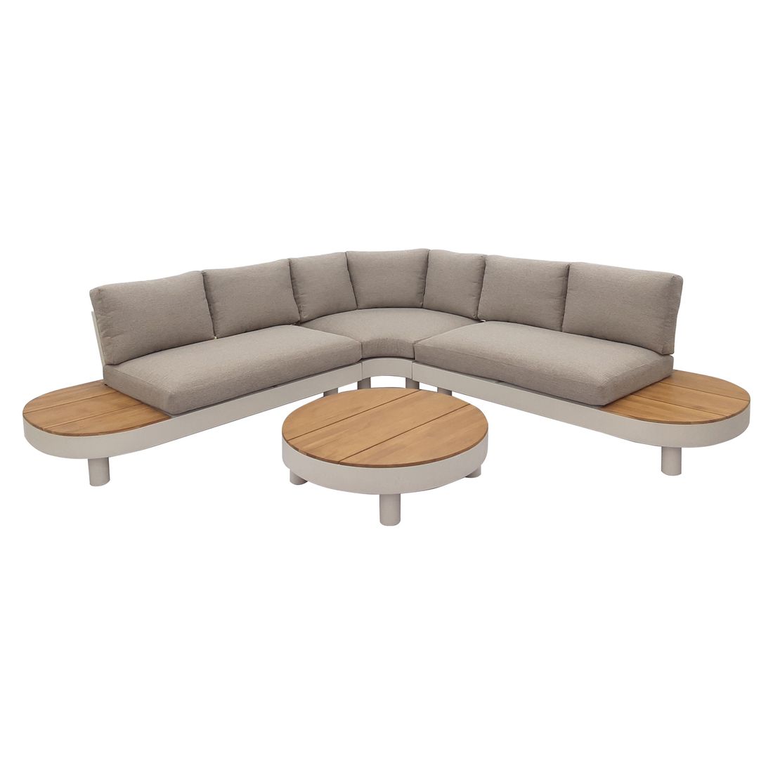 Hjørnesofa ute California med loungebord aluminium/teak sett bakfra