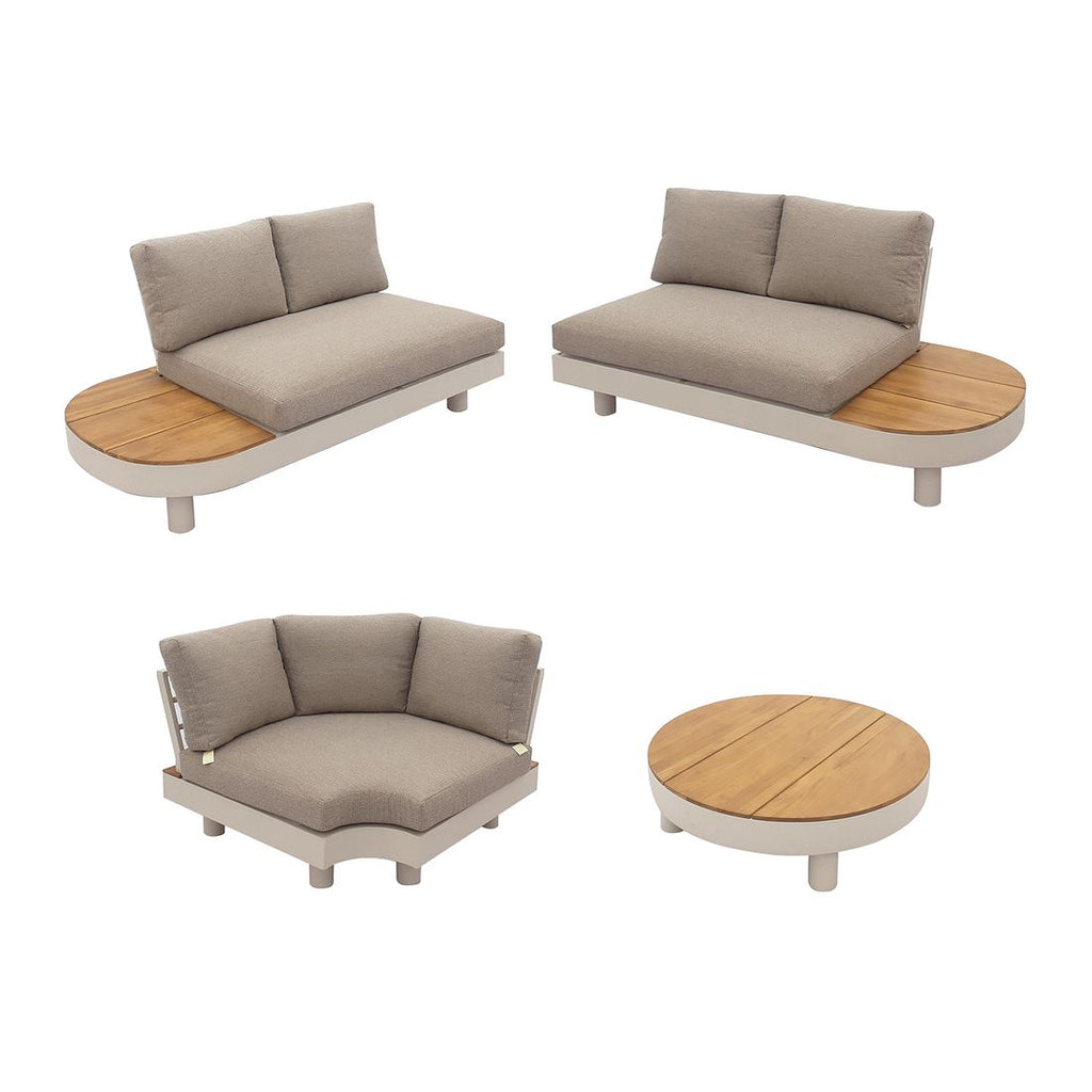 Montert Hjørnesofa ute California med loungebord aluminium/teak i hage