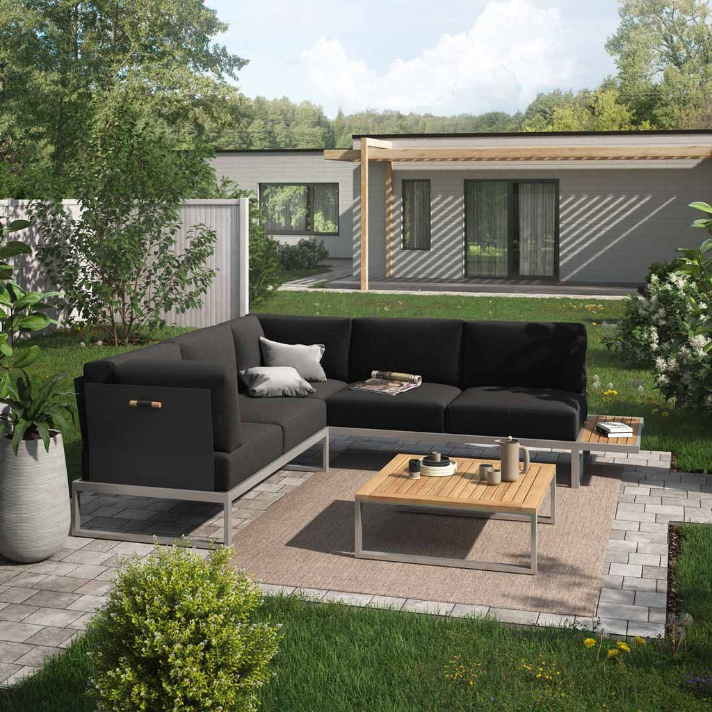 Hjørnesofa ute Capri med loungebord rustfritt stål/teak - OUTLIV bakside