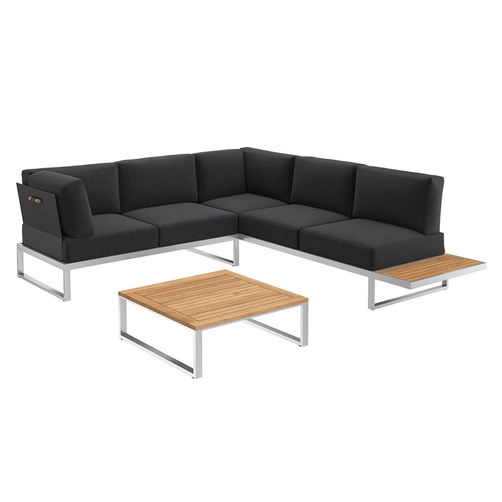 Montert Hjørnesofa ute Capri med loungebord rustfritt stål/teak - OUTLIV i hage