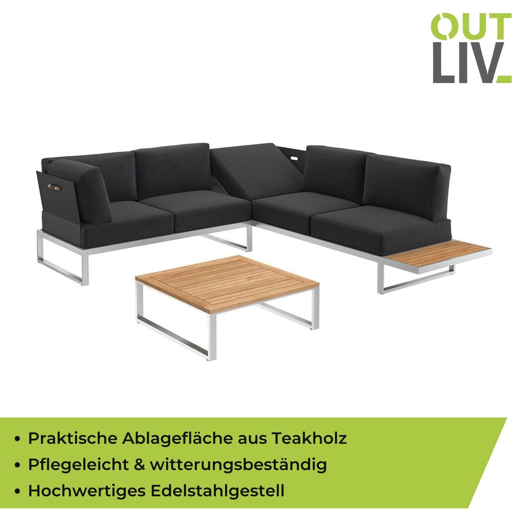 Hjørnesofa ute Capri med loungebord rustfritt stål/teak - OUTLIV.