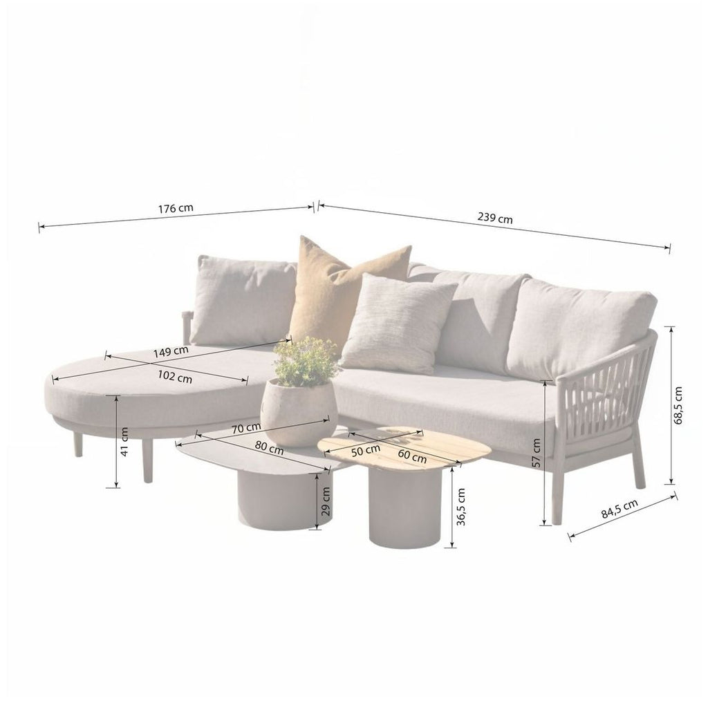 Hjørnesofa ute Catalana aluminium tau olefin detalj av fletting