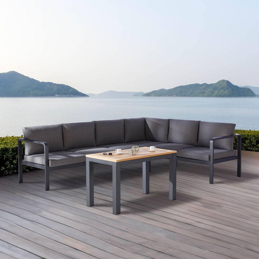 Hjørnesofa ute Cleveland med loungebord aluminium 220x288 cm forfra