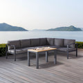 Hjørnesofa ute Cleveland med loungebord aluminium 220x288 cm forfra