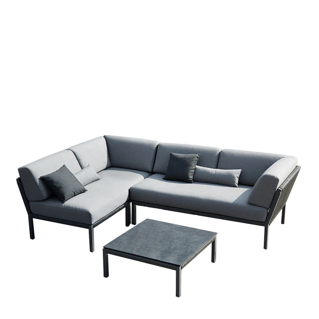 Hjørnesofa ute Club med loungebord aluminium tau bakside