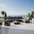 Hjørnesofa ute Cubo Neo med loungebord aluminium/teak forfra
