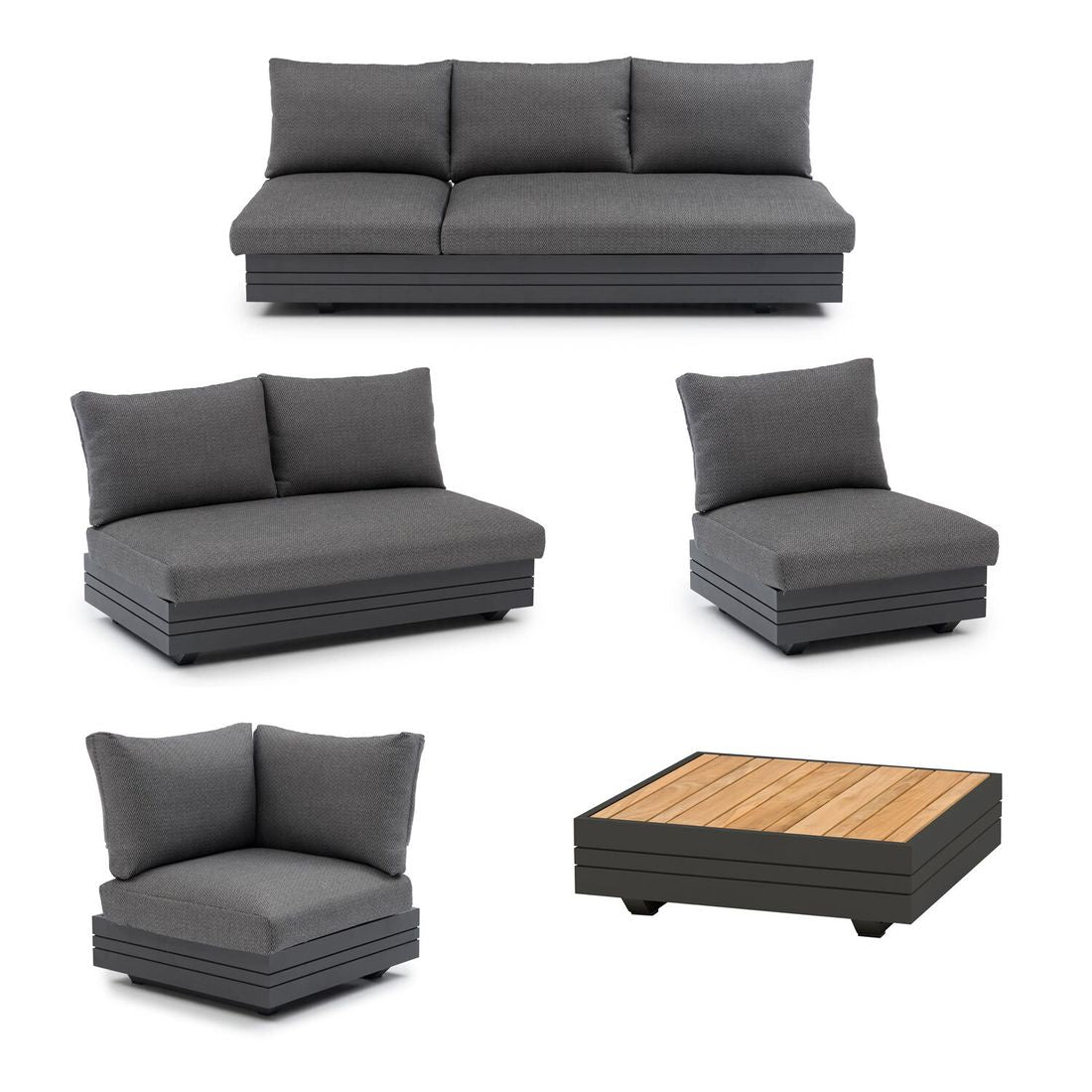 Montert hjørnesofa ute Cubo Neo med loungebord i teak