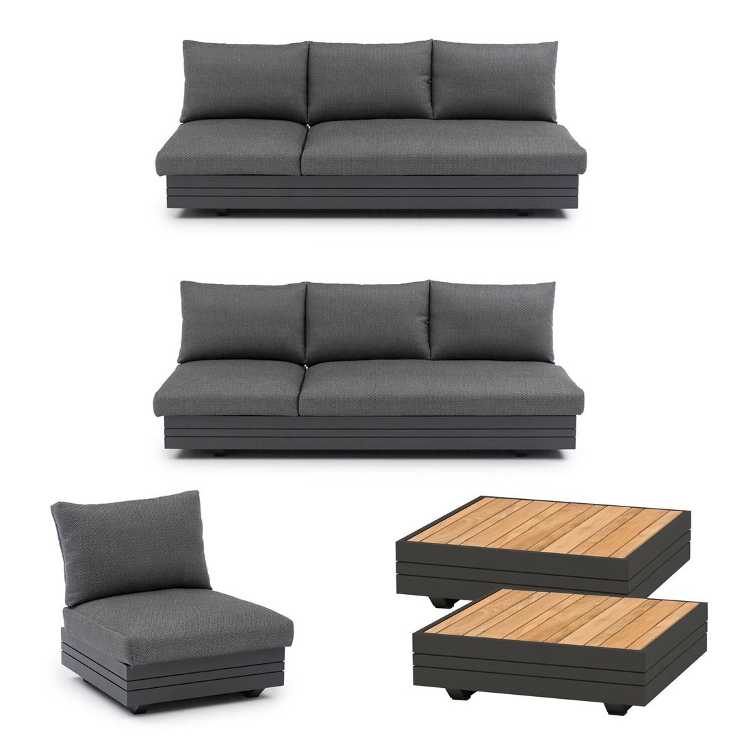Hjørnesofa ute Cubo Neo med loungebord aluminium teak nærbilde av stoff