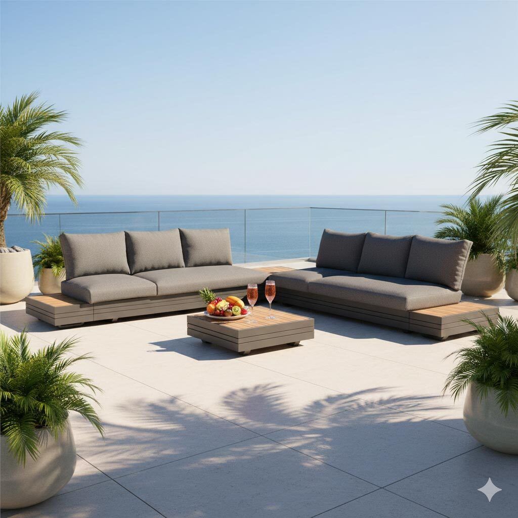 Hjørnesofa ute Cubo Neo 309x309 cm aluminium Sunproof front