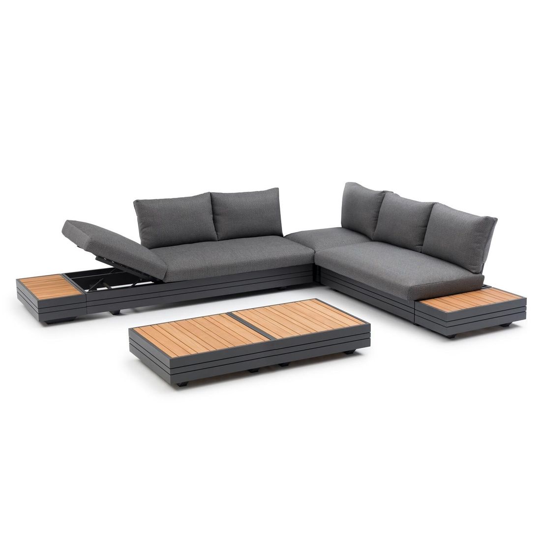 Hjørnesofa ute Cubo Neo 309x309 cm aluminium Sunproof detalj stoff