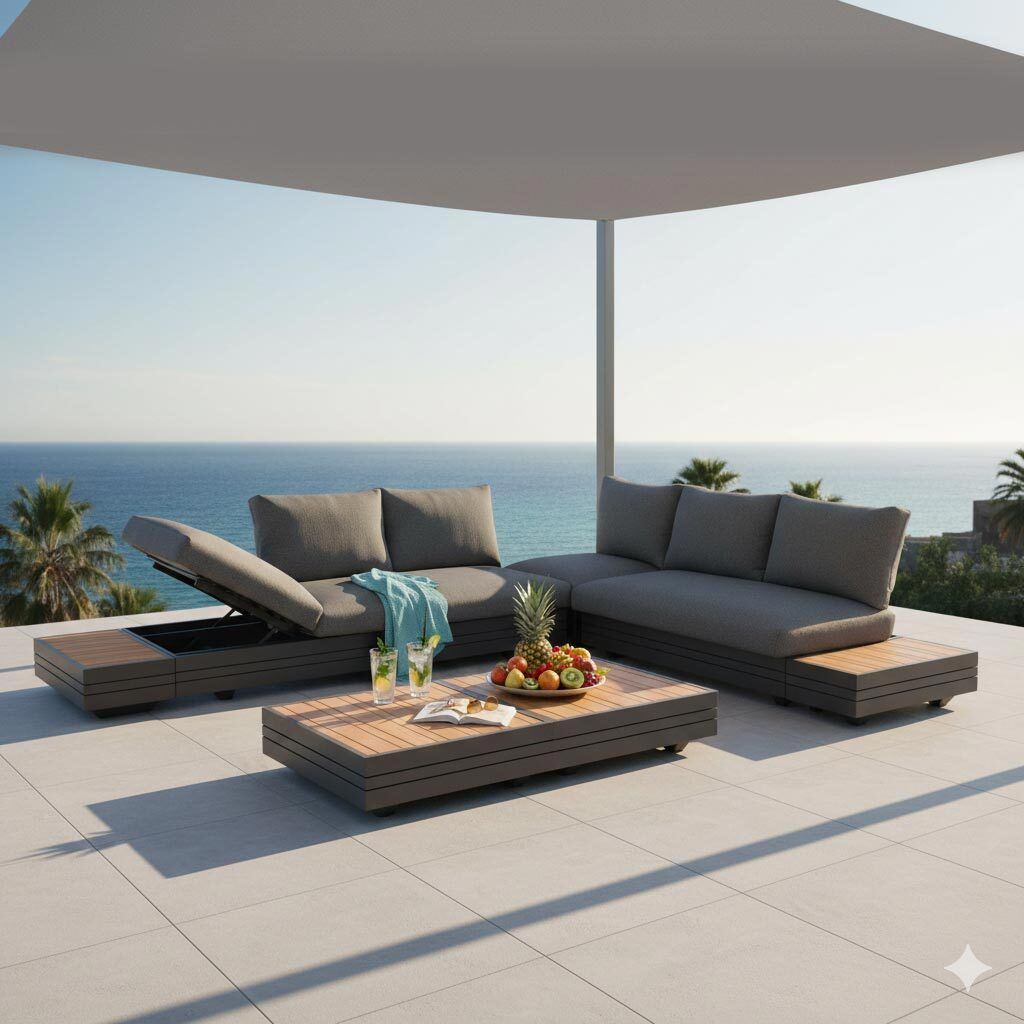 Hjørnesofa ute Cubo Neo 309x309 cm aluminium/Sunproof - Zebra