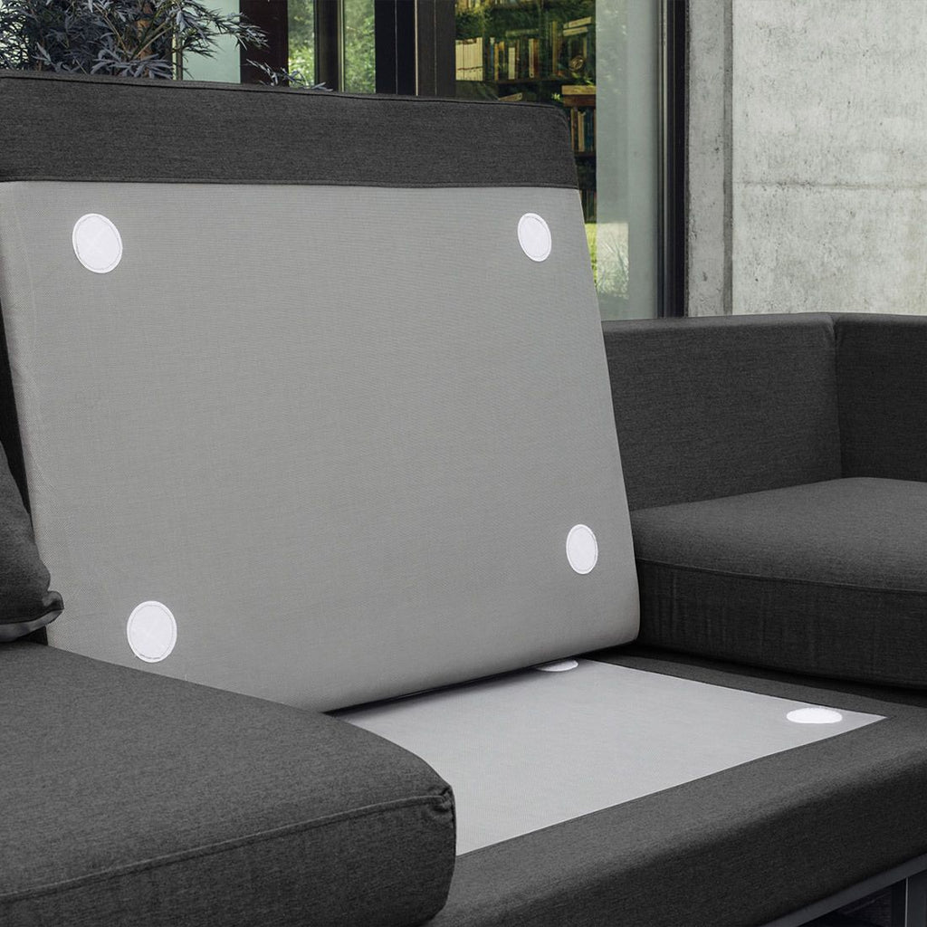 Hjørnesofa ute Ego 288x288 cm aluminium Sunbrella montert på terrasse
