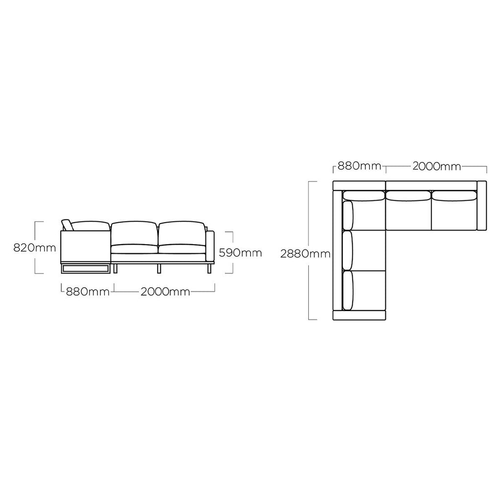 Hjørnesofa ute Ego 288x288 cm aluminium Sunbrella detalj av ramme