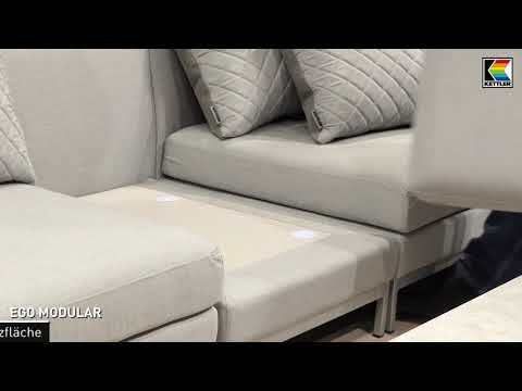 Hjørnesofa ute Ego Modular aluminium/Sunbrella 257x188 cm forfra