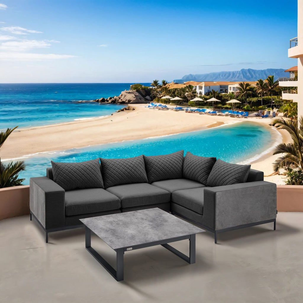 Detalj av stoff på Hjørnesofa ute Ego Modular med loungebord aluminium - Kettler