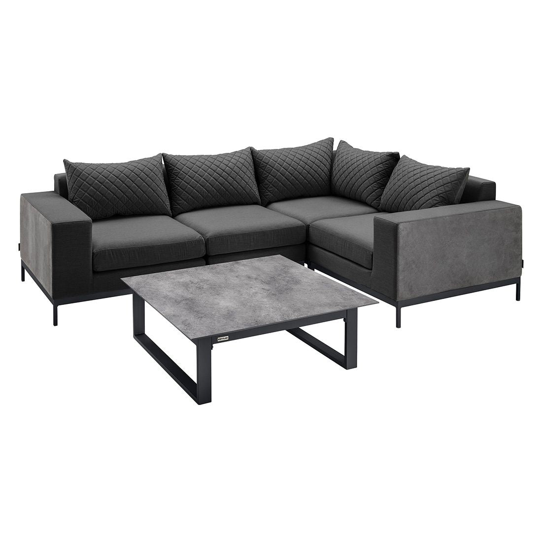 Montert Hjørnesofa ute Ego Modular med loungebord aluminium - Kettler på terrasse