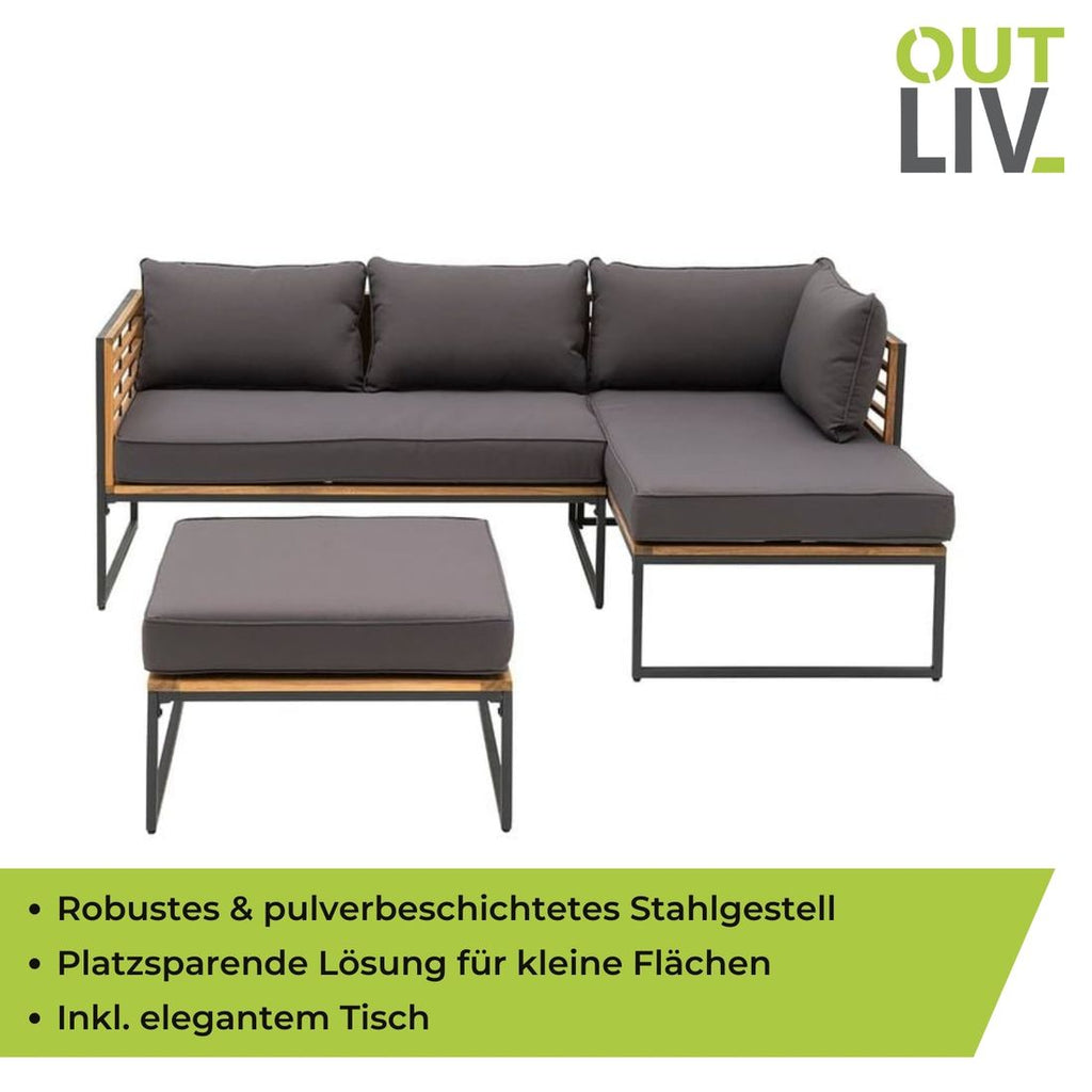 Hjørnesofa ute Floris stål/akasie med loungebord - OUTLIV.