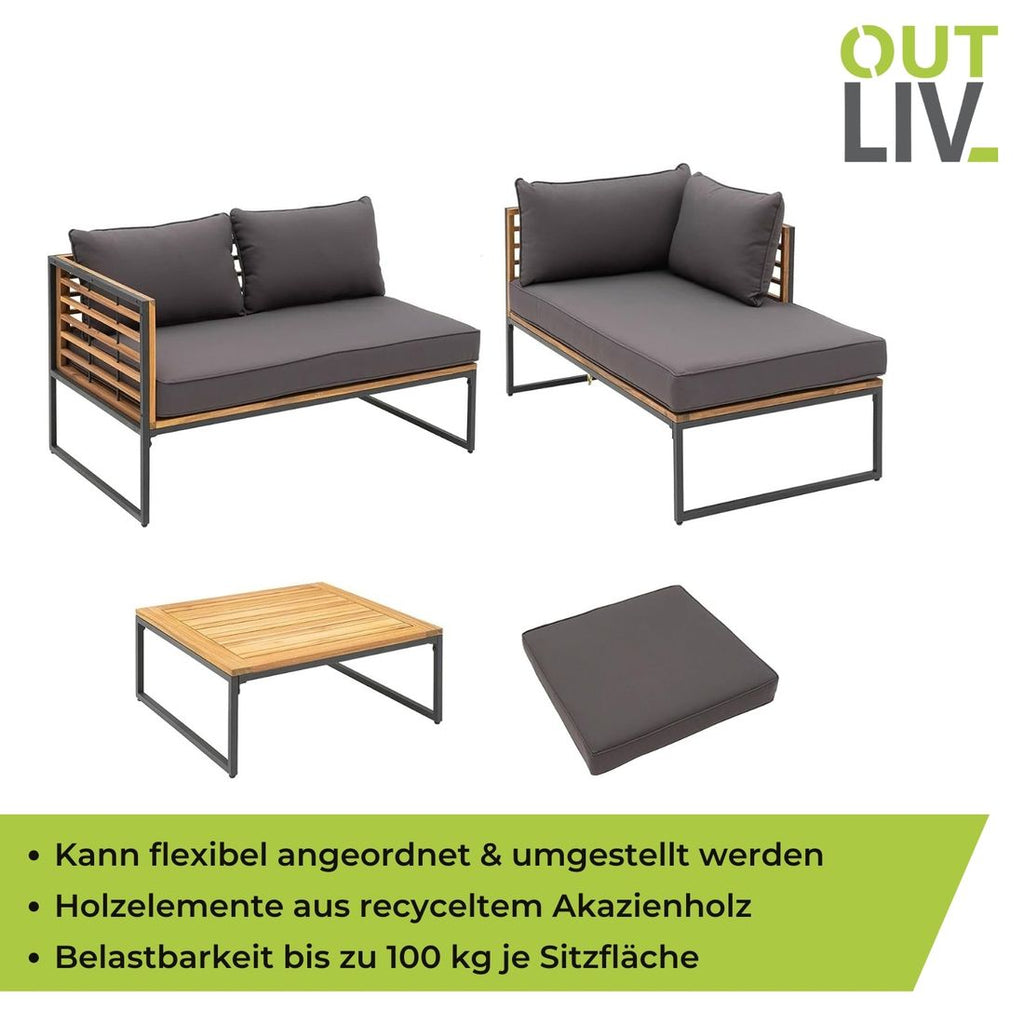 Hjørnesofa ute Floris stål/akasie med loungebord - OUTLIV.