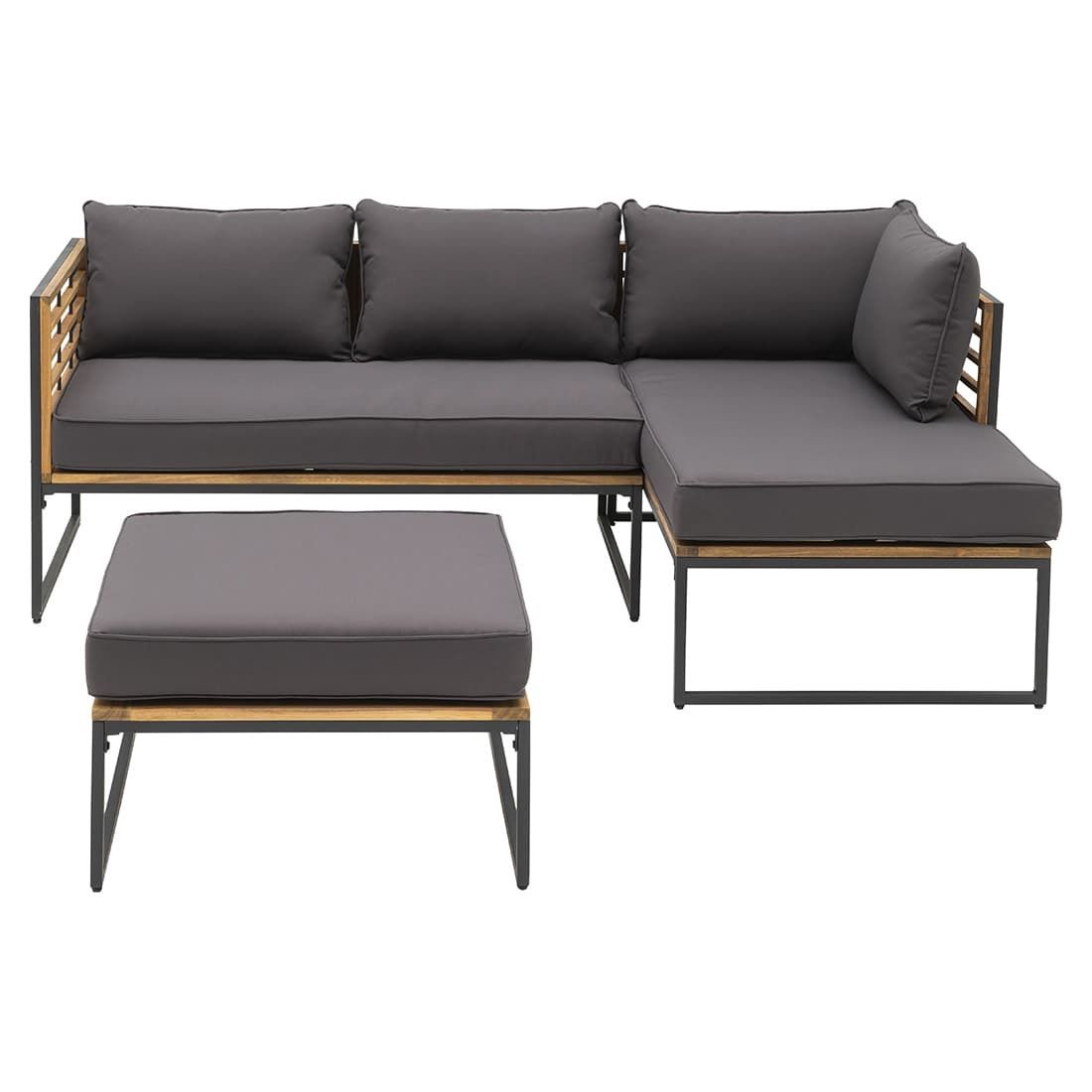 Hjørnesofa ute Floris stål/akasie med loungebord bakside