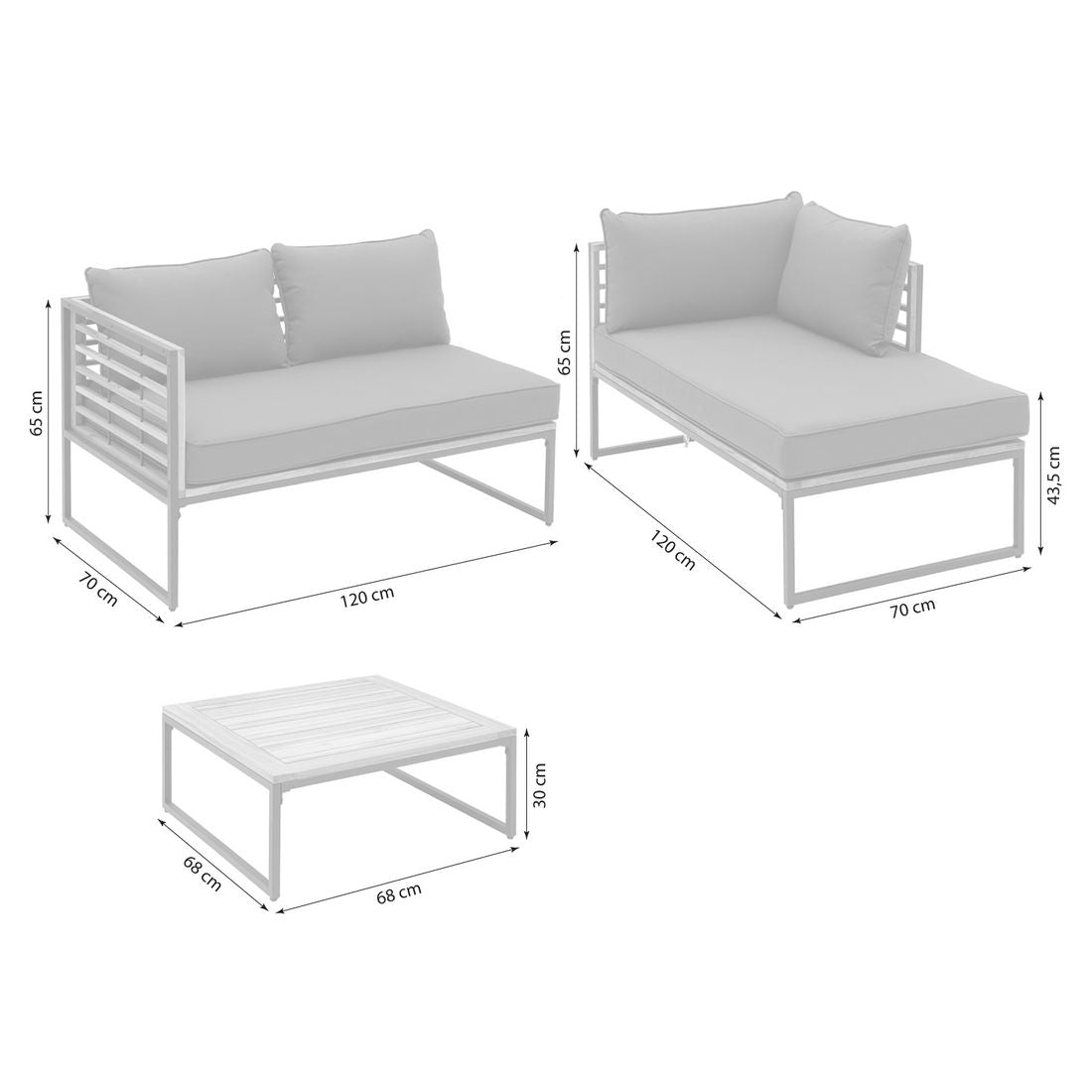 Detalj av akasie bordplate på Hjørnesofa ute Floris stål/akasie med loungebord