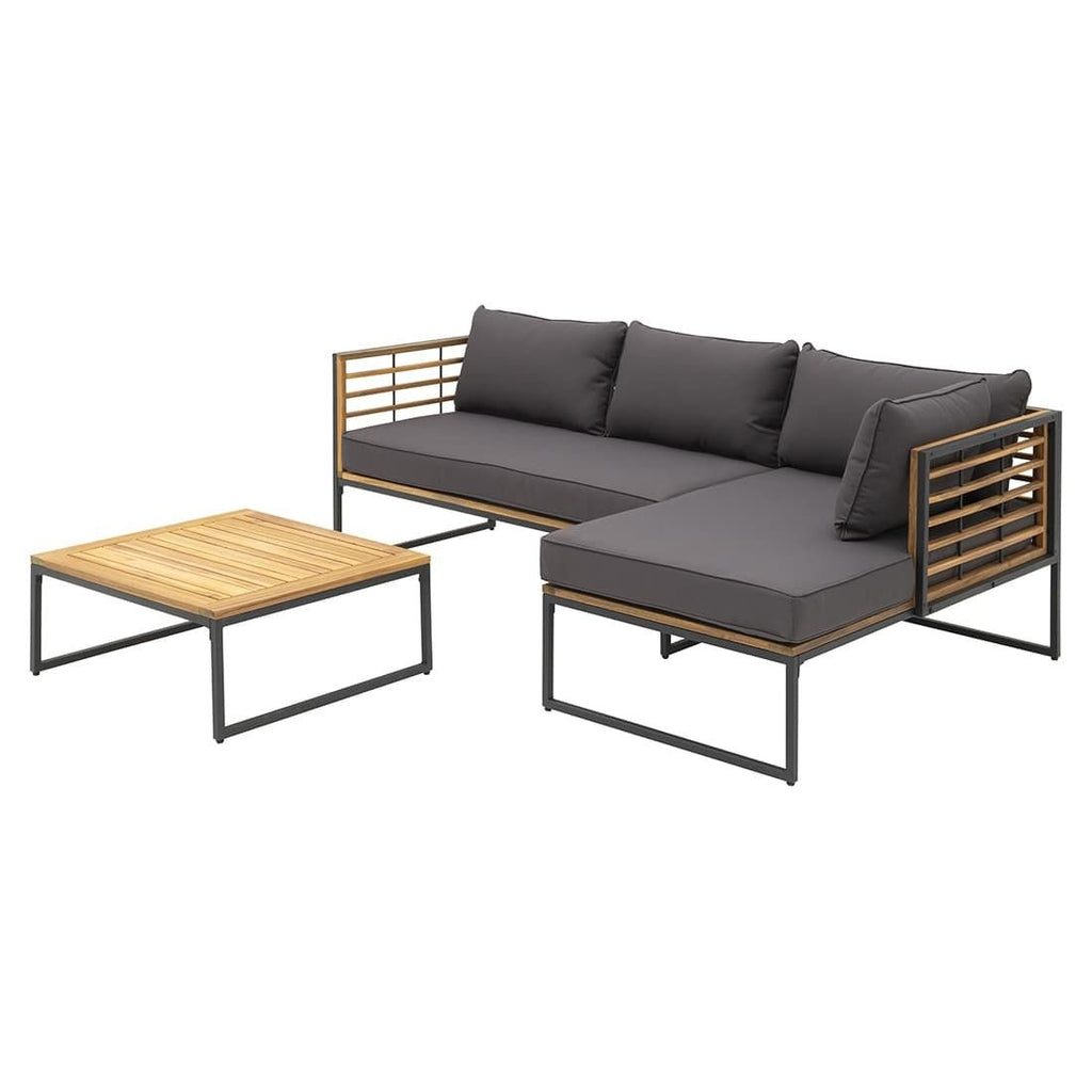 Hjørnesofa ute Floris stål/akasie med loungebord - OUTLIV.