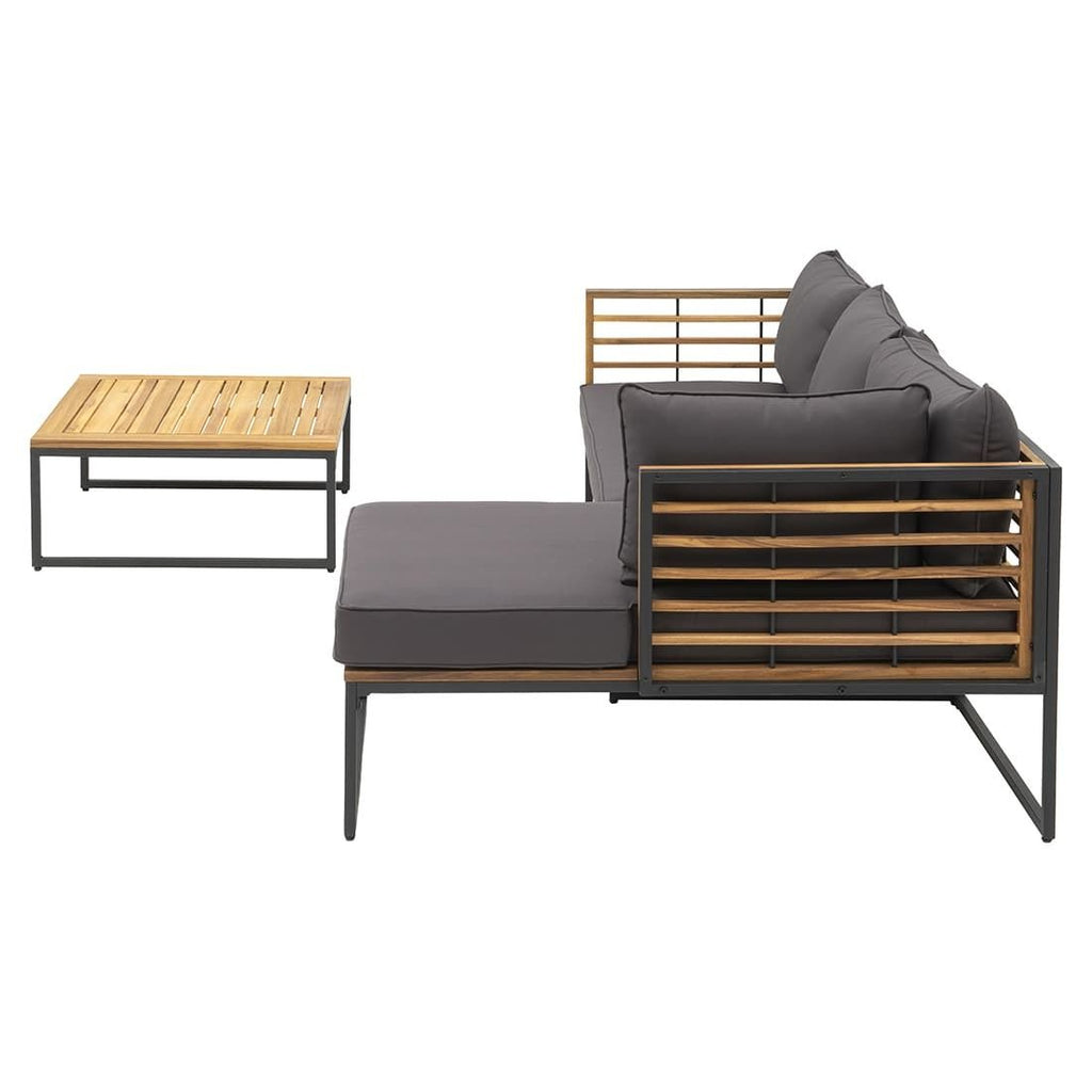 Hjørnesofa ute Floris stål/akasie med loungebord - OUTLIV.