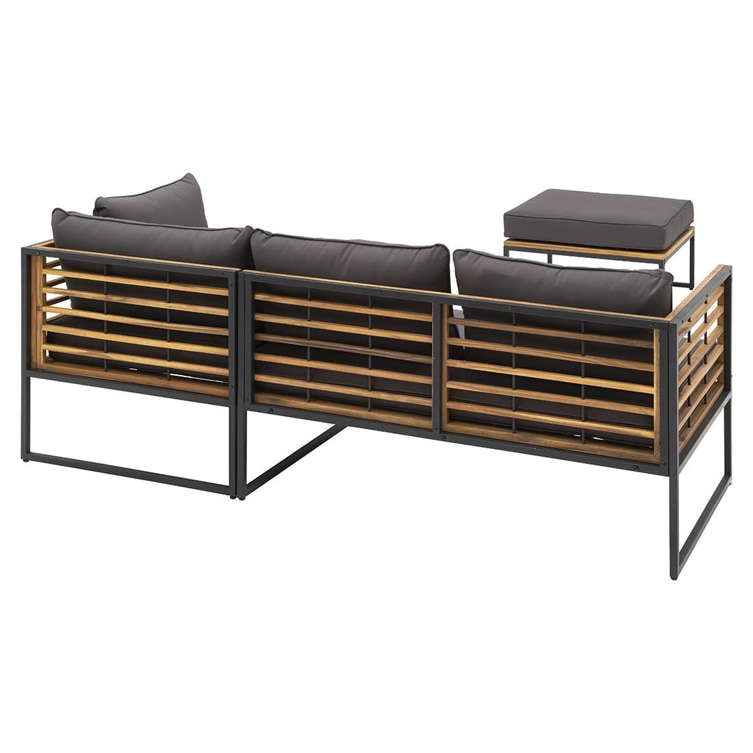 Hjørnesofa ute Floris stål/akasie med loungebord - OUTLIV.